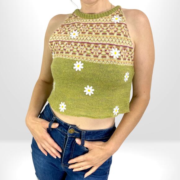 80s 90s HEATHERGLO BILLIE JO SPORTSWEAR Wool Floral Embroidered Cropped Sweater - Picture 2 of 7